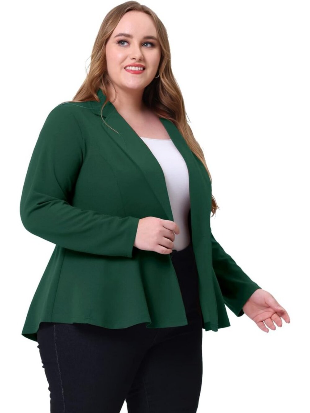 Plus Size Women's Notch Panel Peplum Blazer for Work & Business Casual